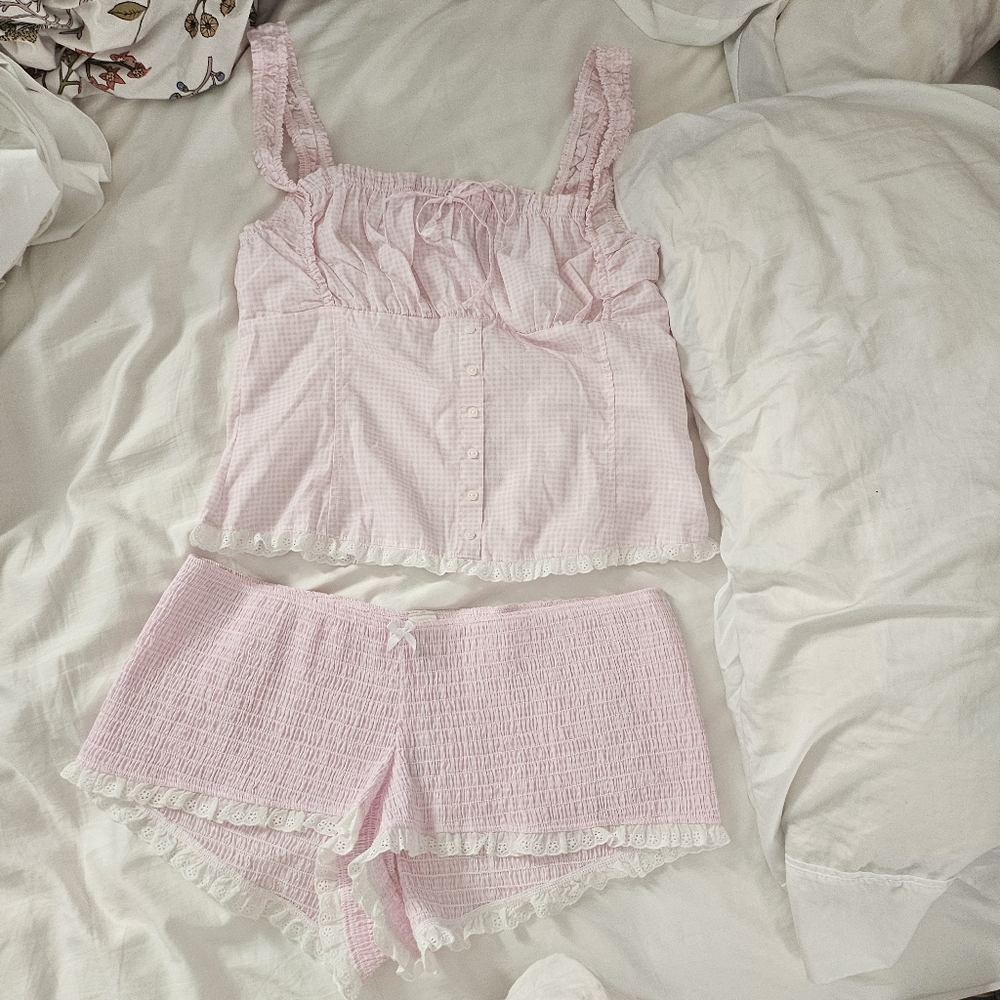 NWT Frankies Bikinis Pink Gingham Set